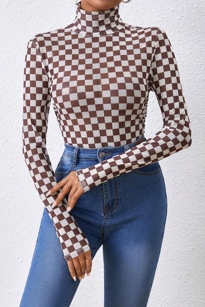 Race Me Baby Checkered Turtleneck Long Sleeve Bodysuit