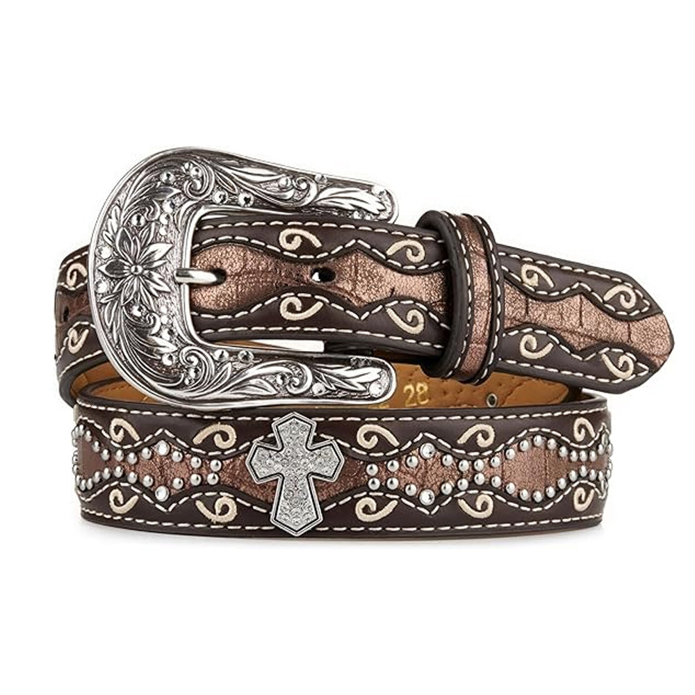 ARIAT Girls Belt with Rhinestone Cross Conchos Faux Crocodile Leather