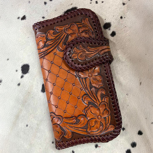 Amish Made Hand Tooled Saddle Tan Leather Wallet