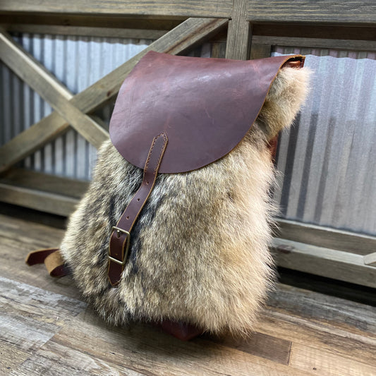 Amish Crafted Genuine Coyote Hide BACK PACK All Leather Fur Large