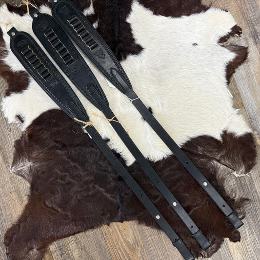 Amish Hand Crafted Black Leather Gun Slings w/ Bullet Holders