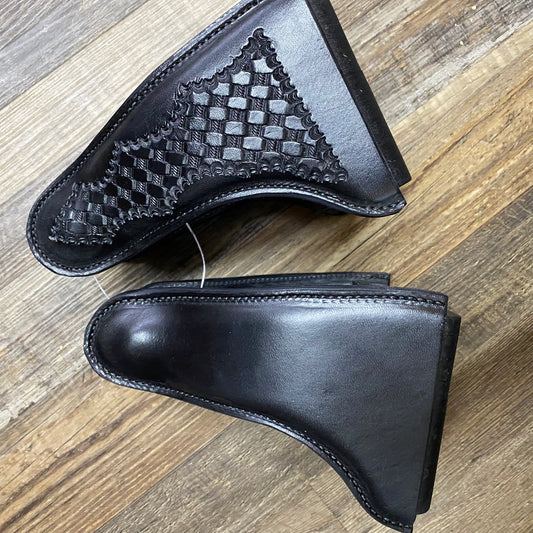 Amish Made Black Tooled Leather Endurance Western Wide DELUXE Trail Stirrups