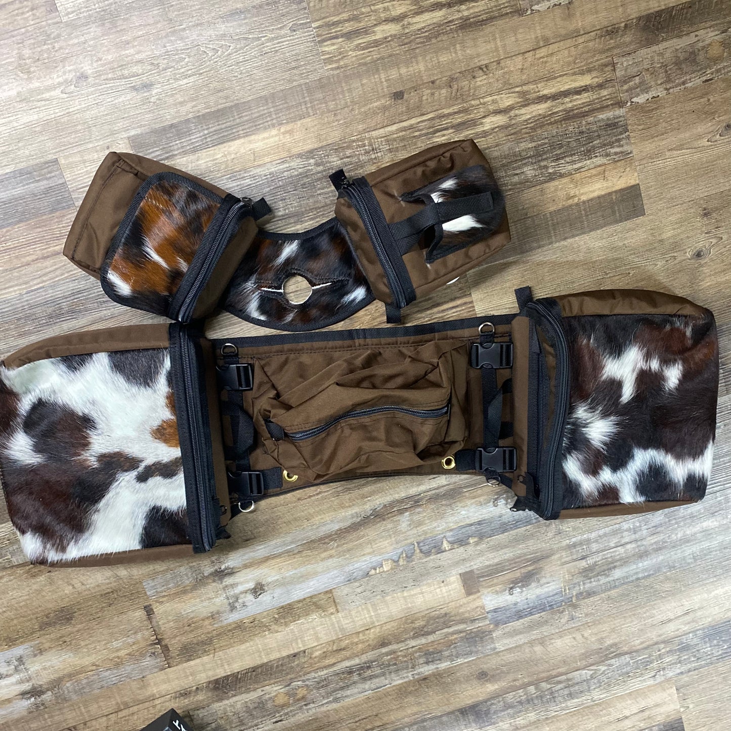 Amish Made Brown Real COWHIDE Detachable Saddle Bags & Matching Horn Bags Set