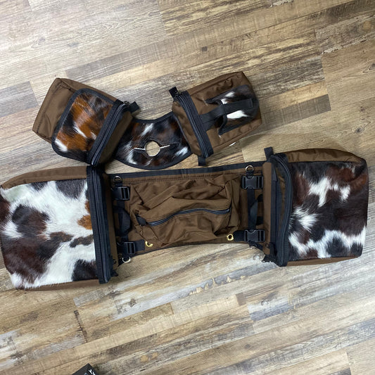 Amish Made Brown Real COWHIDE Detachable Saddle Bags & Matching Horn Bags Set