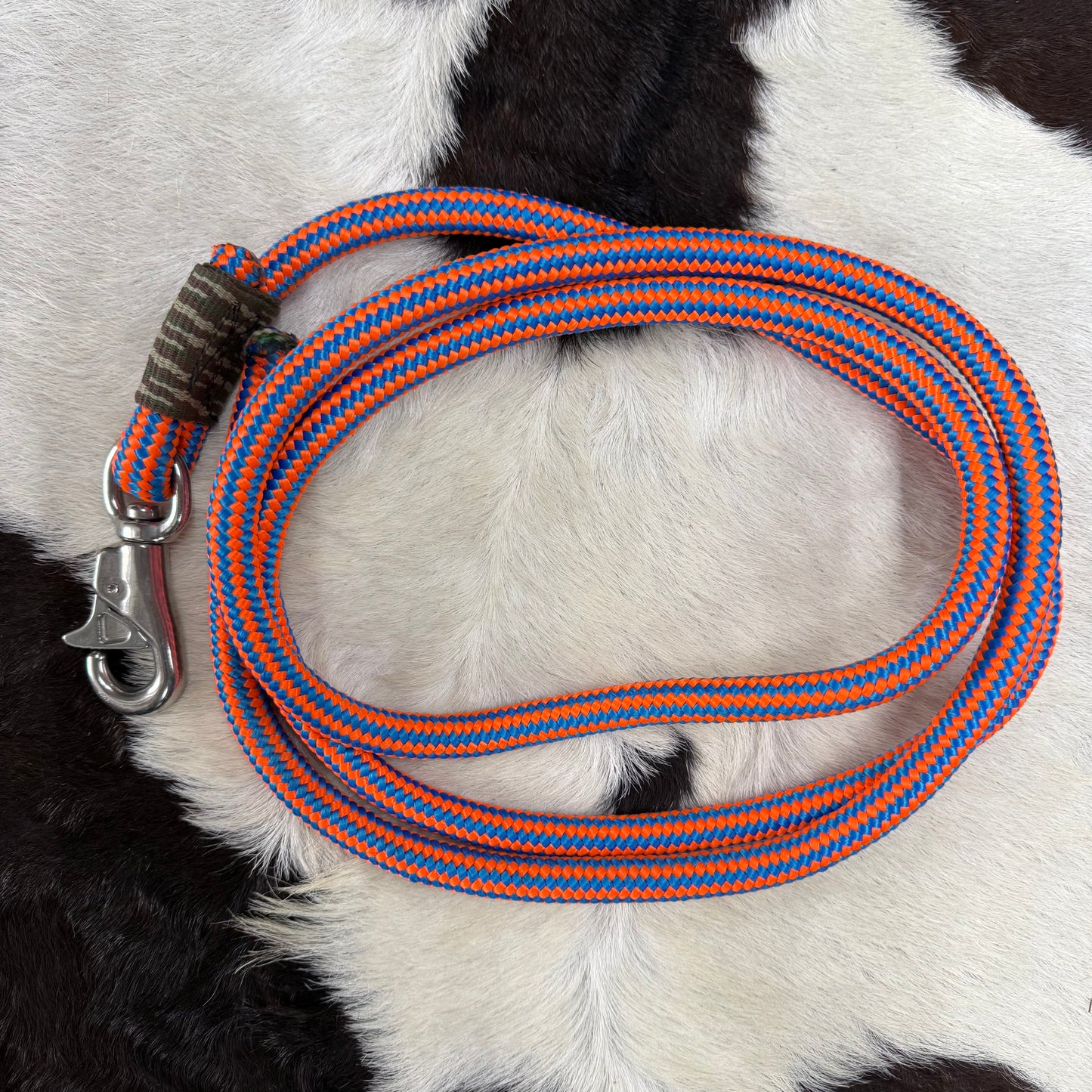 Amish Made Extra Long SUPER DUTY Lead Rope w/ Stainless Steel Snap Orange & Blue