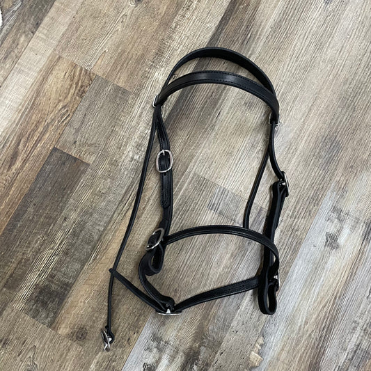 Amish Made SCHWARTZ Leather Bridle Browband & Cavison Headstall w/ Silver Stainless Steel Hardware - Black