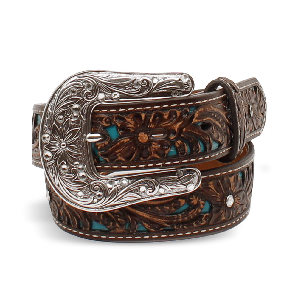 Ariat Children's Brown & Turquoise Floral Overlay Western Belt