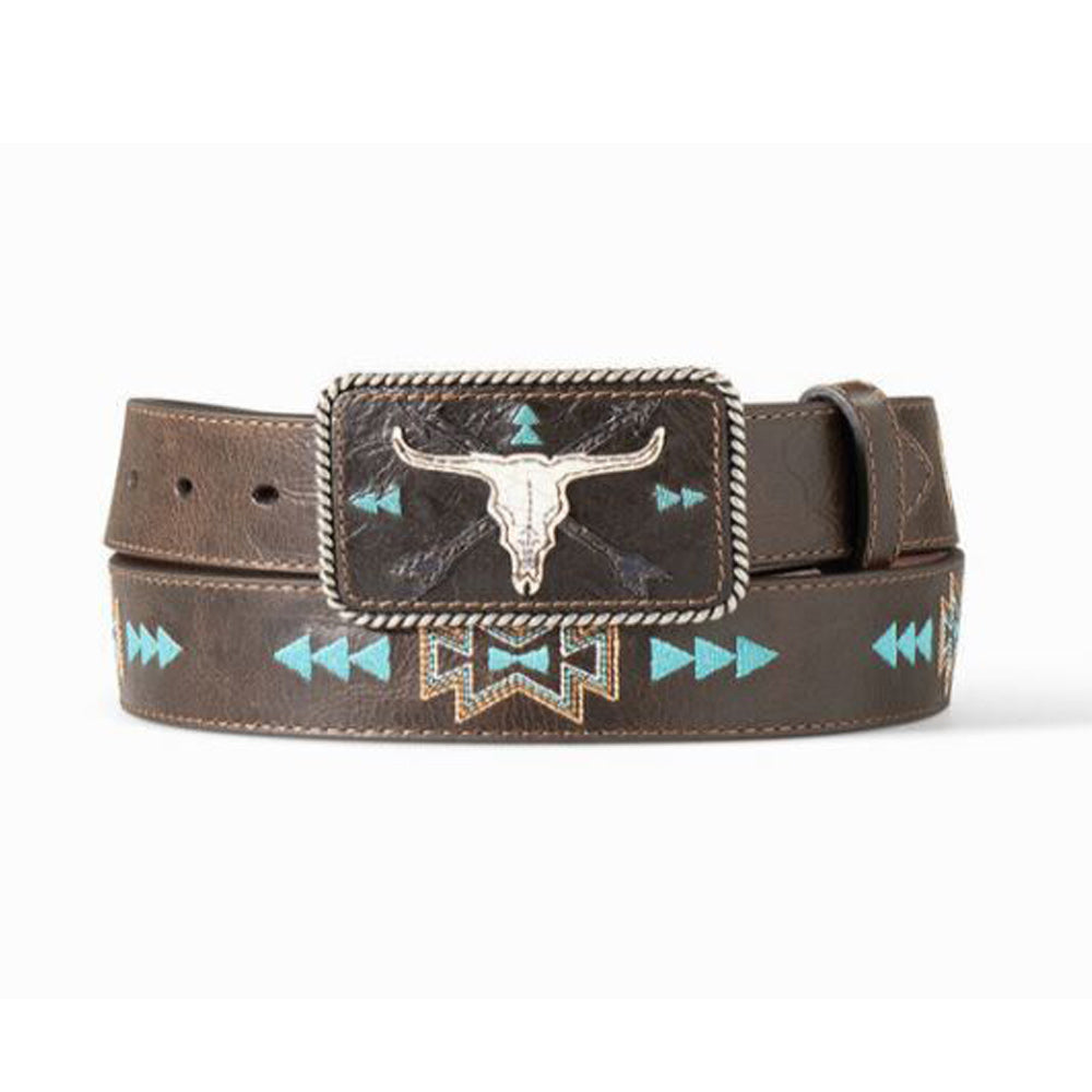 Ariat Dark Brown Women's Genuine Leather Cow Skull Arrow Design Belt