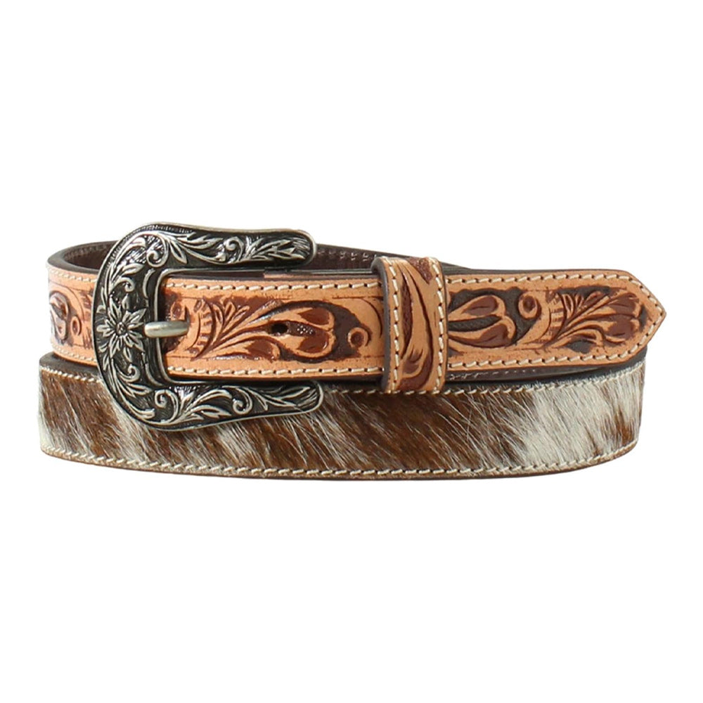 Ariat Women's Brown Calf Hair Tooled Leather Belt Antique Buckle