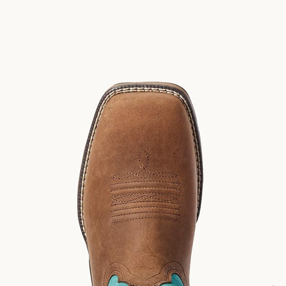 Ariat Womens Anthem VenTEK Square Toe Western Boot Chocolate Chip Turquoise