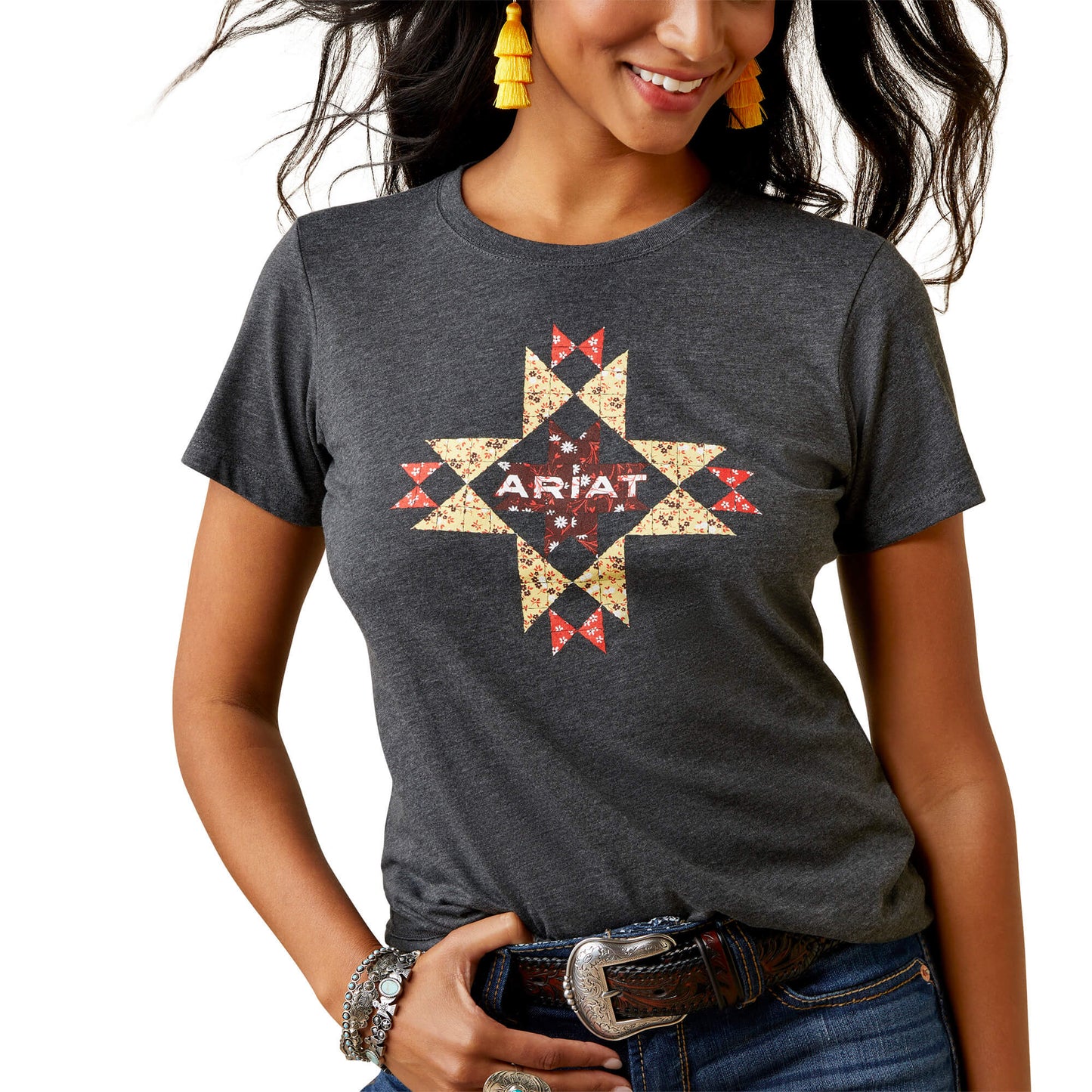 Ariat® Womens Quilt Logo SS T-Shirt Charcoal Heather