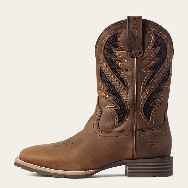 Ariat Mens Hybrid VenTEK Western Square Toe Cowboy Boot Distressed Tan