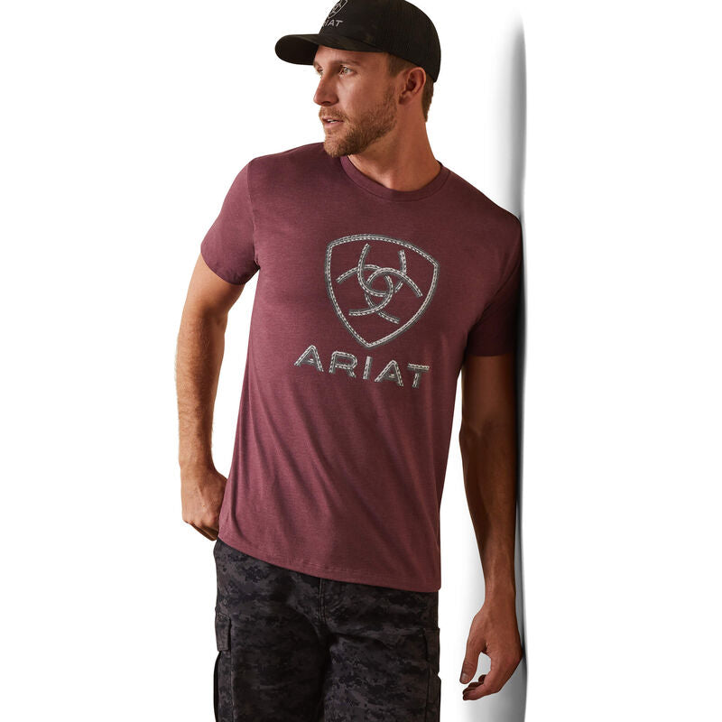 Ariat Mens Steel Bar Logo SS T-Shirt Burgundy Heather