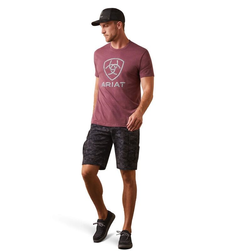 Ariat Mens Steel Bar Logo SS T-Shirt Burgundy Heather