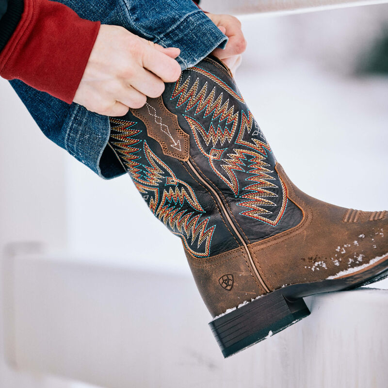 Ariat Womens Odessa StretchFit Wide Square Toe Western Boots Fateful Brown/Burnished Pewter