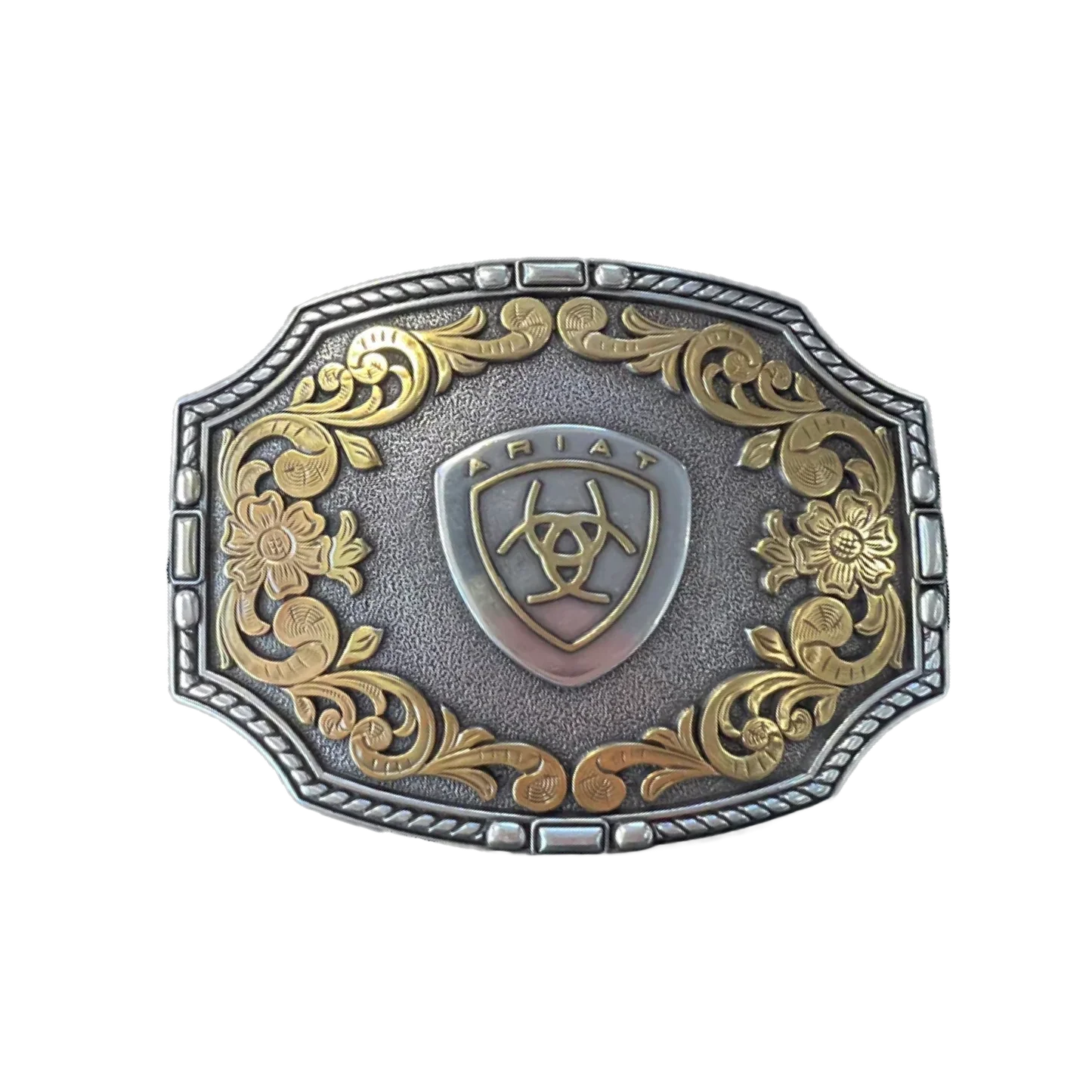 Ariat® Logo Emblem Engraved Silver & Gold Belt Buckle