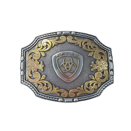 Ariat® Logo Emblem Engraved Silver & Gold Belt Buckle