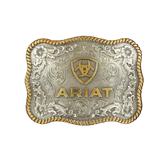 Ariat Silver and Gold Logo Buckle with Twisted Rope Trim