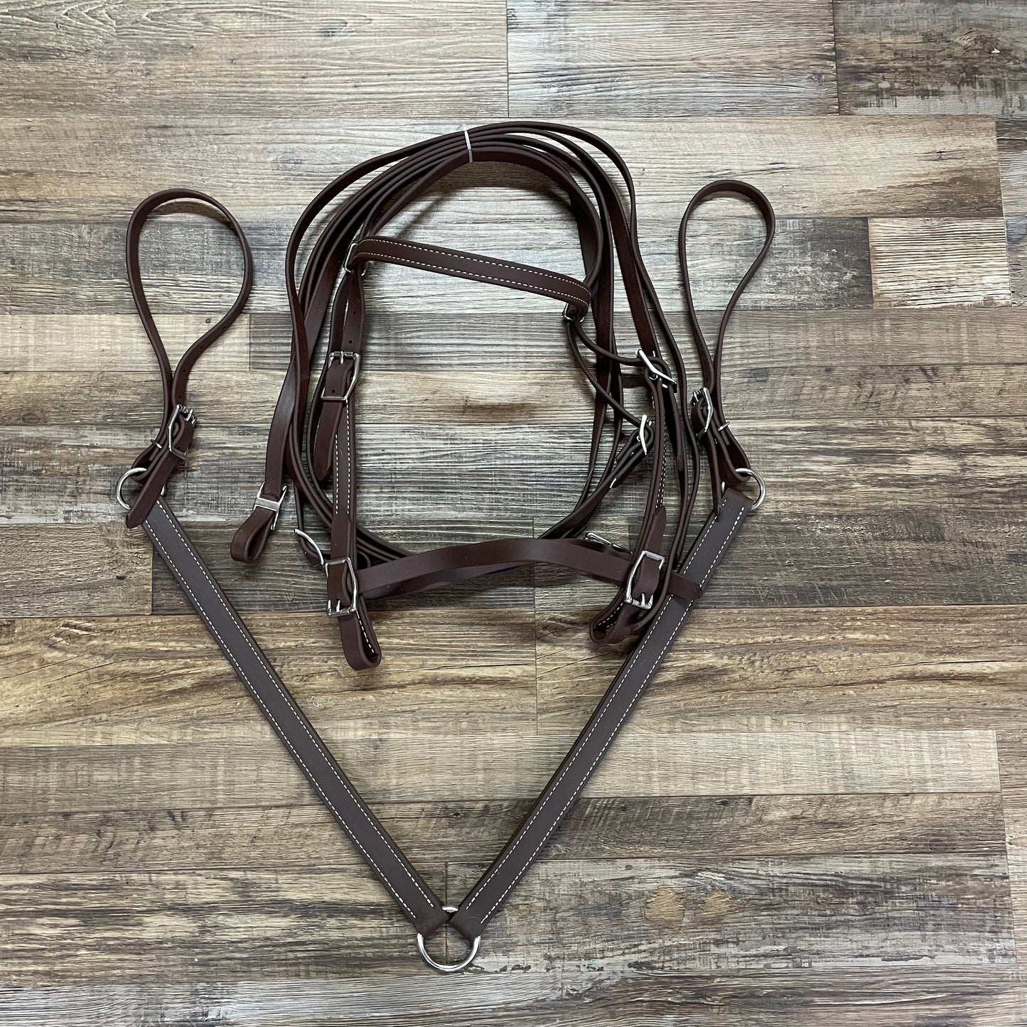 BROWN Beta Bridle w/ Nose Band, Reins & Matching 2 Point Breast Collar Amish Crafted