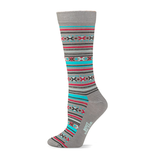 Boot Doctor Women's Grey Colorful Aztec Crew Socks