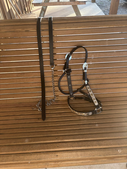 Pre-loved Silver Black Show Halter & Lead Set