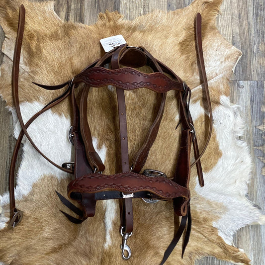 Diamond Tooled Schwartz Scalloped Brown Headstall & Matching Breast Collar Leather & Stainless Steep Hardware