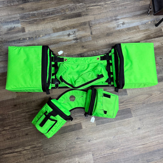 Amish Made neon Lime Green Saddle Horn Bags w/ Drink Holder vibrant 