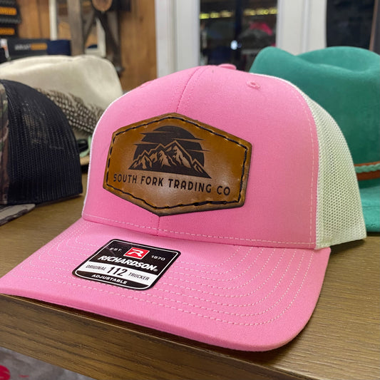 PINK South Fork Trading Co. Leather Patch Trucker Hat Pink