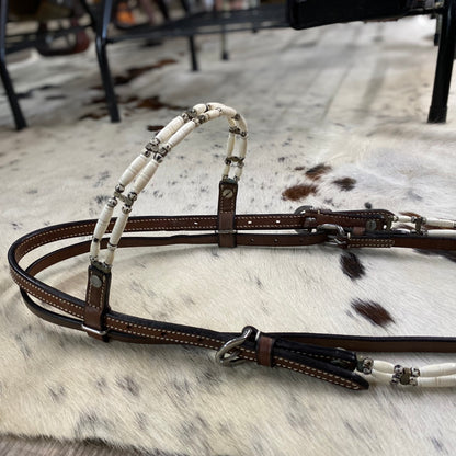 Smokey Trails Leather Beaded Headstall