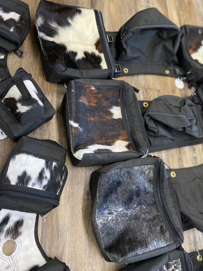 Amish Made Black Real COWHIDE Detachable Saddle Bags