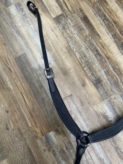 Schwartz Leather Western Straight Breast Collar Basketweave Tooled  - Black w/ PREMIUM Black inlay Silver Hardware