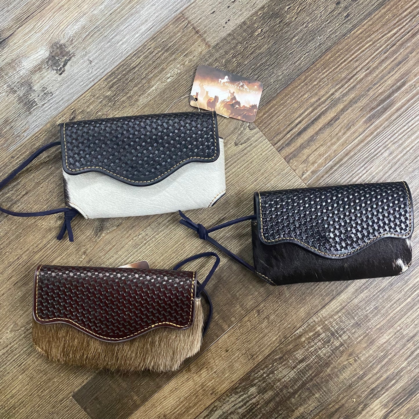 Phone Case w/ Dark Brown Basketweave Leather & Cowhide 4x6 By Montana West