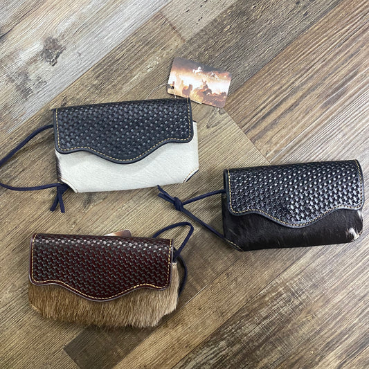 Phone Case w/ Dark Brown Basketweave Leather & Cowhide 4x6 By Montana West