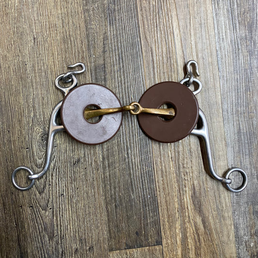 6” Shanks Copper Snaffle w/ Curb Hooks & Brown Rubber Bit Guards