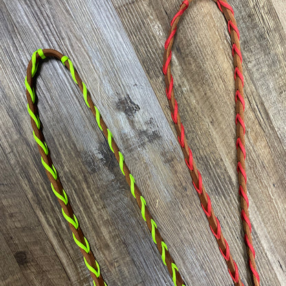 Leather Single Rein w/ Brass Hardware Braided in Green or Red String by Berlin Custom Leather