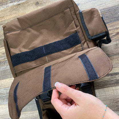 NEW DELUX Amish Made Chocolate Brown Detachable Saddle Bags W/ 2 Cup Holders & 2 Extra Pockets with Velcro