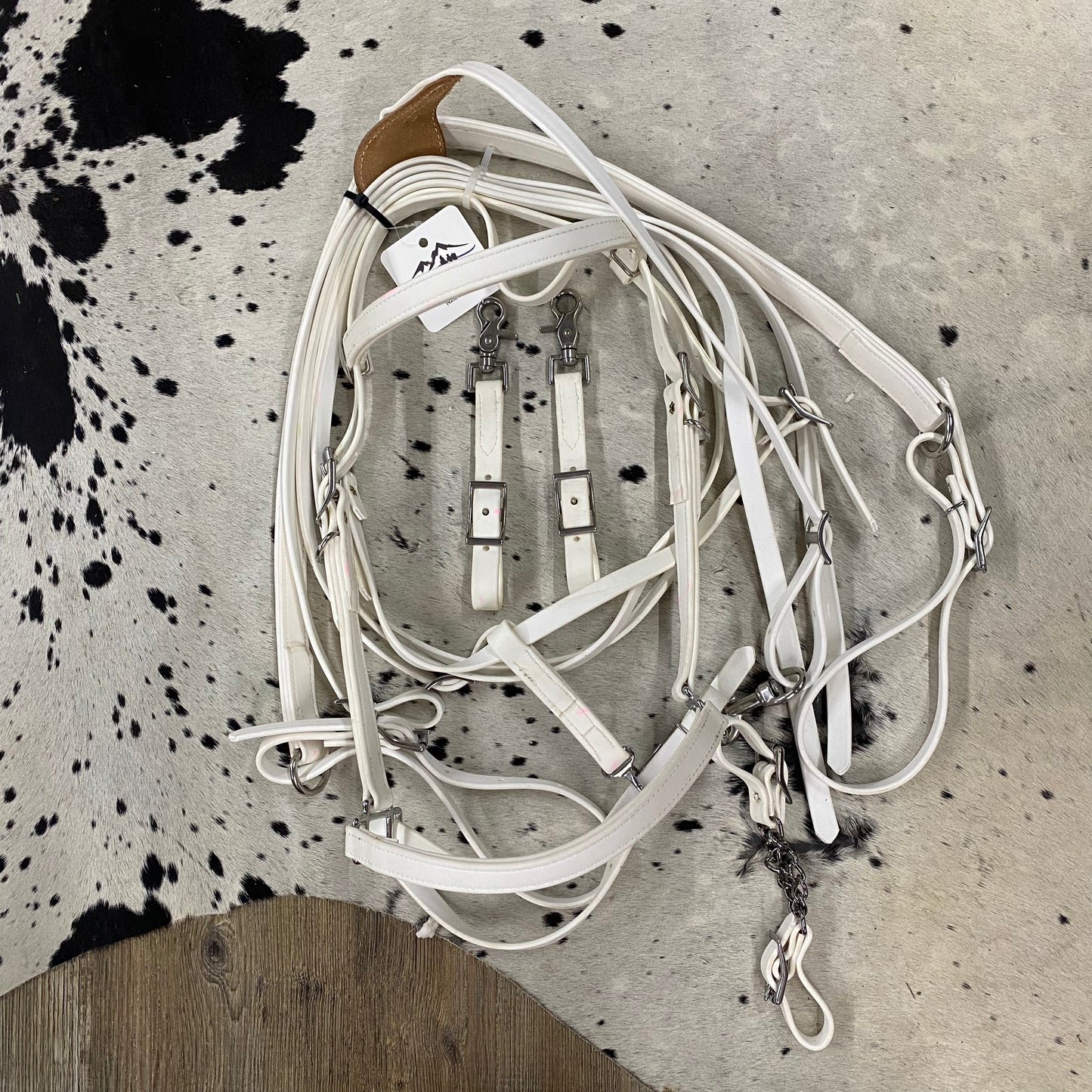 White Beta HALTER Bridle w/ Nose Band, Reins, Curb Chain & Matching 3 Point Breast Collar Amish Crafted