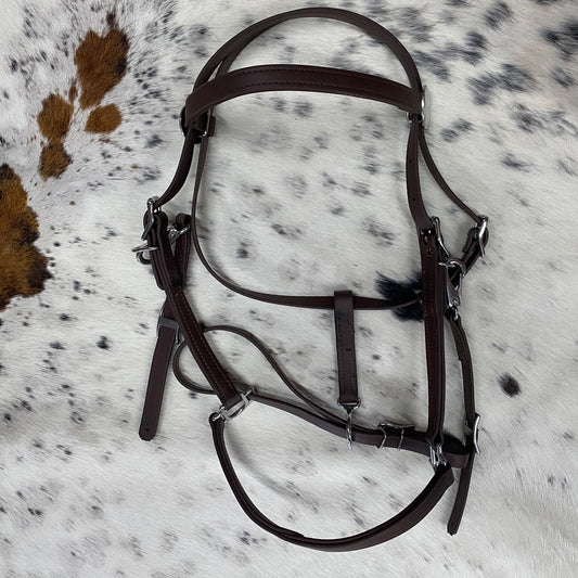 Brown Beta Halter Bridle Amish Crafted W/ Silver Hardware
