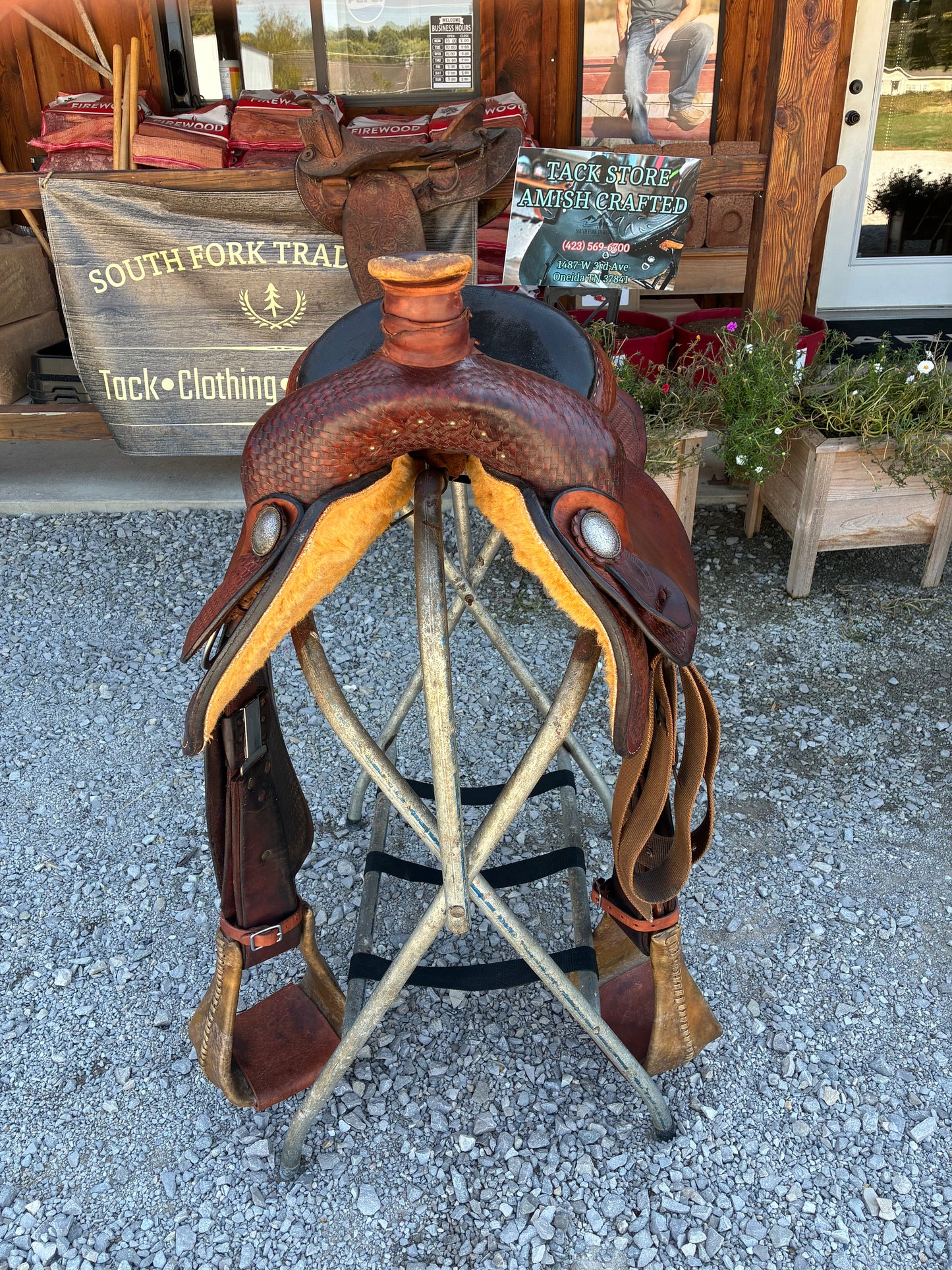 Used Circle Y Roper 15” Saddle W/ Extra Wide Rawhide Stirrups