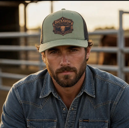 Buckaroo Supply Co. Loden & Black Richardson 112 Trucker Hat l