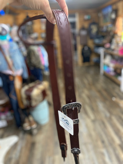 Amish Made Wavy Leaf Tooled Leather One-Ear Headstall - Brown