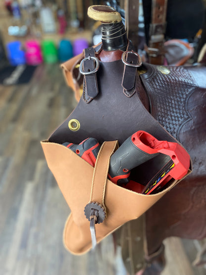 Small Chain Saw Horn Bags w/ Adjustable Straps & Flap Bag Amish Crafted High Quality Leather & Stainless Steel Hardware