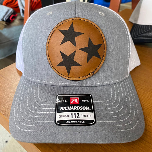 Gray & White Tennessee Stars Leather Middle Patch Trucker Hat