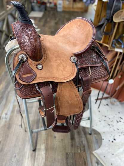 NEW 14” Wicked Western w/ Delicate Floral Basketweave Premium Synthetic Seat w/ Knife Sheath Back Cinch