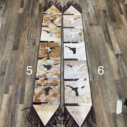 Amish Crafted Cowhide Patchwork Embellish Table Runners w/ Stars or Cow Heads