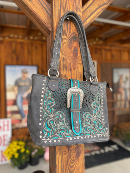 Montana West Gray & Turquoise Bling Buckle Conceal Carry Bag ON SALE