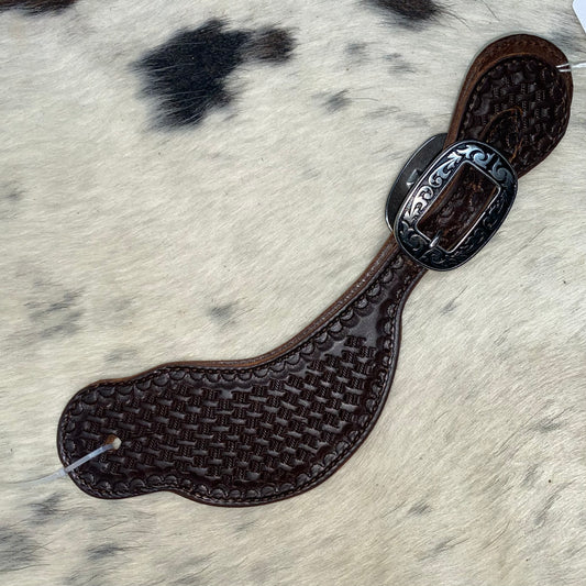 Amish Crafted Dark Brown Spur Strap Hand Tooled Deep Contour