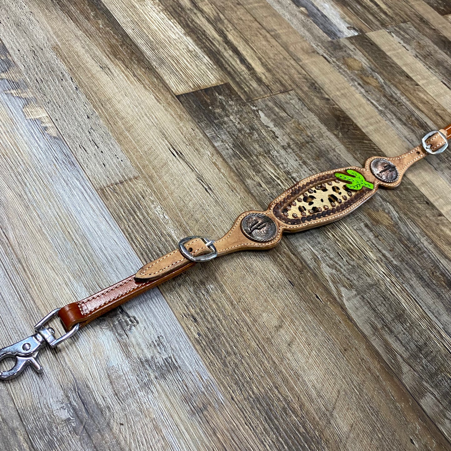 Western Cheetah Cowhide & Leather Wither Strap w/ Cactus Conchos