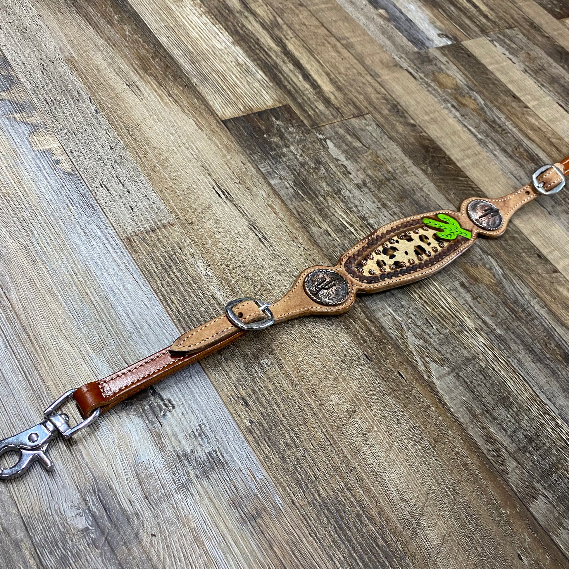 Western Cheetah Cowhide & Leather Wither Strap w/ Cactus Conchos