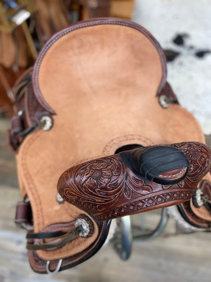 NEW 14” Wicked Western w/ Delicate Floral Basketweave Premium Synthetic Seat w/ Knife Sheath Back Cinch